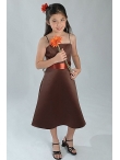 Discount Simple Brown A-Line square neck tea-length WAWA Flower Girl Dresses - Style 40225