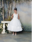 Discount Wholesale Affordable White A-Line Scoop Tea-length Flower Girl Dresses Style 112329