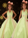 Discount Wholesale Cute Ball gown Halter top neck Floor-length Green Flower Girl Dresses Style 4851S
