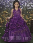 Discount Wholesale Gorgeous Purple Ball gown Halter top neck Floor-length Flower Girl Dresses Style F10-F885