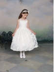 Discount Wholesale Gorgeous White A-Line Scoop Tea-length Flower Girl Dresses Style 112326