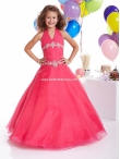 Discount Wholesale Popular Red A-line Halter Floor-length Flower Girl Dresses Style 13305