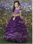 Discount Wholesale Romantic Purple A-Line Off the shoulder Floor-length Flower Girl Dresses Style F10-F891