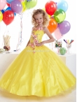 Discount Wholesale Romantic Yellow Ball gown Strap Floor-length Flower Girl Dresses Style 13306