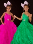 Discount Wholesale Wonderful Ball gown One-shoulder Floor-length Green Flower Girl Dresses Style 42544S