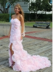 Discount Column Brush Train Pink Sweetheart Beading Prom Dress