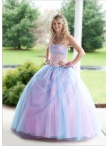 Discount Multi-color Strapless Beading Tulle Quinceanera Dress