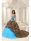 Discount Leopard and Organza Beading Sweetheart Neckline Exquisite Style For Discount Quinceanera Dress