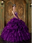 Discount Purple Ball Gown Strapless Floor-length Organza Ruffles Quinceanera Dress