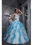 Discount Sweet Ball Gown Sweetheart Floor-length Taffeta and Organza Appliques White And Blue Quinceanera Dress