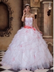 Discount White Ball Gown Strapless Floor-length Organza Embroidery Quinceanera Dress