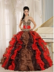 Discount Wholesale Multi-color Discount Quinceanera Dress V-neck Ruffles With Leopard and Beading