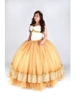 Discount Customize Appliques and Ruching Gold Quinceanera Dresses For Discount QUML014