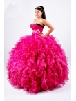 Discount New Style Strapless Appliques and Ruffles Quinceanera Dresses in Hot Pink QUML010
