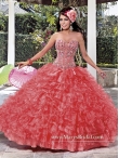 Discount Beading and Ruffles Ball Gown Watermelon Red Quinceanera Dresses for On Sale MASY045