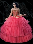 Discount Comfortable Ball Gown Coral Red Sweet 16 Dresses with Hand Made Flowers BASL029