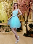 Discount Wholesale Fall Perfect Scoop Beaded Dama Dresses with Appliques in Aqua Blue BMT032E