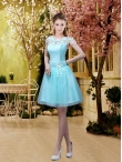 Discount Discount and Luxurious A Line Belt and Appliques Dama Dresses with Cap Sleeves BMT032F