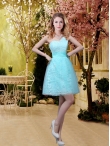 Discount New Style A Line Laced Dama Dresses with Appliques in Aqua Blue BMT032A