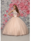 Discount Beautiful Strapless Beaded Champagne Sweet Fifteen Dress in Tulle