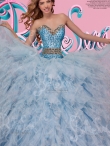 Discount Modest Really Puffy Beaded Bodice and Ruffled Quinceanera Dress in Light Blue