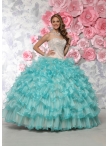Discount Most Popular Champagne and Aqua Blue Quinceanera Gown with Appliques and Ruffles