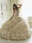 Discount Puffy Skirts Sweep Train Beaded and Ruffled Sweet Fifteen Dress in Champagne
