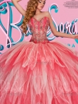 Discount Visible Boning Applique and Beaded Quinceanera Dress in Coral Red and White