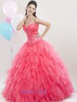 Discount Watermelon Red Lace Up Sweetheart Beading and Ruffles Quinceanera Gowns Tulle Sleeveless