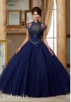 Discount Navy Blue Tulle Lace Up Scoop Sleeveless With Train Quinceanera Gown Brush Train Beading