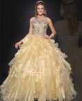 Discount Scoop Sleeveless Lace Up Quinceanera Gown Gold Organza