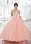 Discount Glittering Baby Pink Tulle Lace Up 15th Birthday Dress Sleeveless Floor Length Beading