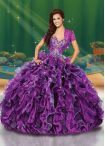 Discount Deluxe Organza Sleeveless Floor Length Sweet 16 Dresses and Beading and Ruffles