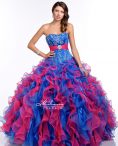 Discount Flare Organza Sleeveless Floor Length Ball Gown Prom Dress and Beading and Ruffles and Belt