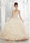 Discount Beading and Ruffles Quinceanera Gowns Champagne Lace Up Sleeveless Brush Train