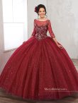 Discount Lovely Burgundy Ball Gowns Beading and Appliques Quinceanera Gowns Clasp Handle Tulle 3 4 Length Sleeve Floor Length