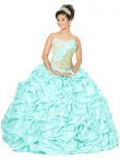 Discount Clearance Floor Length Lace Up Quinceanera Gown Aqua Blue for Military Ball and Sweet 16 and Quinceanera with Beading and Ruffles and Hand Made Flower
