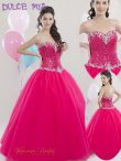 Discount Nice Beading and Sequins Sweet 16 Dresses Hot Pink Lace Up Sleeveless Floor Length