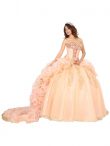 Discount Best Peach Ball Gowns Beading Quinceanera Dresses Lace Up Fabric With Rolling Flowers Sleeveless Floor Length