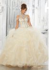 Discount Cheap Cap Sleeves Beading and Lace and Ruffles Lace Up 15 Quinceanera Dress with Champagne Brush Train