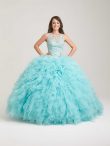 Discount Fantastic Scoop Aqua Blue Zipper Ball Gown Prom Dress Beading and Ruffles Sleeveless Floor Length