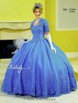 Discount Delicate Ball Gowns Quinceanera Gowns Blue Scalloped Taffeta and Tulle Sleeveless Floor Length Lace Up