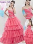 Discount Custom Made Watermelon Red Ball Gowns Tulle Sweetheart Sleeveless Beading and Appliques and Ruffled Layers Floor Length Lace Up Vestidos de Quinceanera