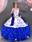 Discount Edgy Blue And White Sweetheart Neckline Embroidery Sweet 16 Quinceanera Dress Sleeveless Lace Up