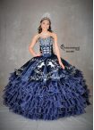 Discount Unique Floor Length Navy Blue Quinceanera Gowns Organza Sleeveless Beading and Embroidery