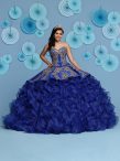 Discount Royal Blue Organza Lace Up Quinceanera Gown Sleeveless Floor Length Appliques