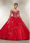 Discount Edgy Floor Length Ball Gowns 3 4 Length Sleeve Red Quinceanera Dresses