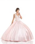 Discount V-neck Sleeveless Lace Up Ball Gown Prom Dress Pink Satin