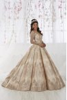 Discount Champagne Long Sleeves Satin Sweep Train Lace Up Quinceanera Dresses for Military Ball and Sweet 16 and Quinceanera