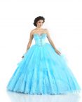 Discount Fancy Floor Length Ball Gowns Sleeveless Aqua Blue Quince Ball Gowns Lace Up